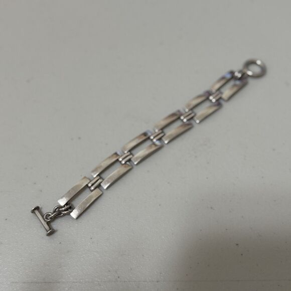 Vintage Mexico Sterling Heavy Toggle Clasp Bracelet - Picture 4 of 5